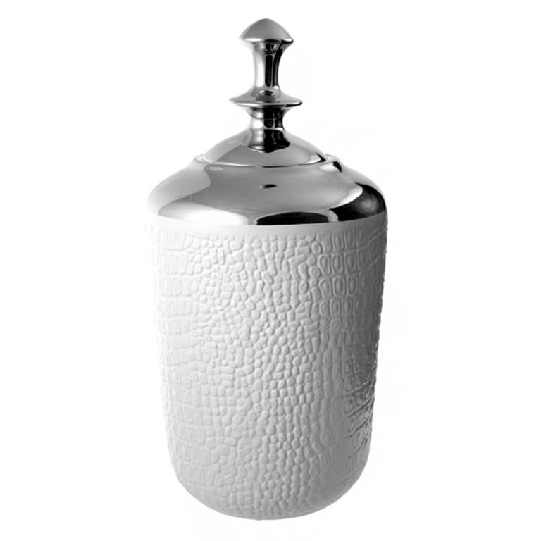 Bonbonnière céramique blanc et argenté martelé DRW 38 cm style luxe raffiné