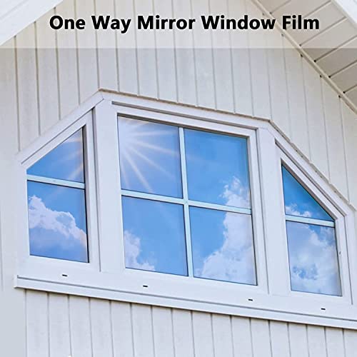 Dudux Heat Control Window Tinting Film For Home, Sun Blocking Window Tint Home Privacy, 24 Inch X 16.4 Feet,Residential One Way Mirror Reflective Film Daytime Anti Uv,Blue Silver #TOP2