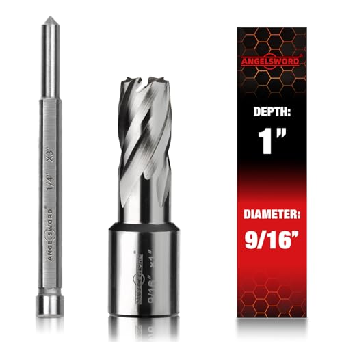 Image of ANGELSWORD HSS Annular Cutter Diameter 9/16", Cutting Depth 1" High Speed Steel, Mag Drill Bits Kit for Magnetic Drill Press, with One 1/4"*3" Pilot Pin
