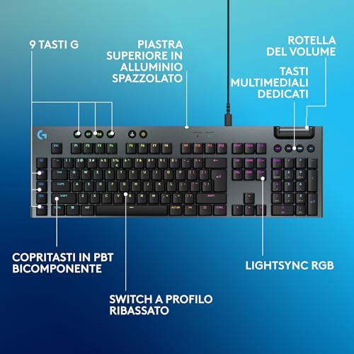 G915 X Tastiera gaming meccanica cablata profilo ribassato copritasti PBT bicomponente,tasti completamente programmabili,illuminazione RGB,switch GL Red Linear-PC/Mac,US INT'L QWERTY - Noir - Tastiera gaming - Immagine 5