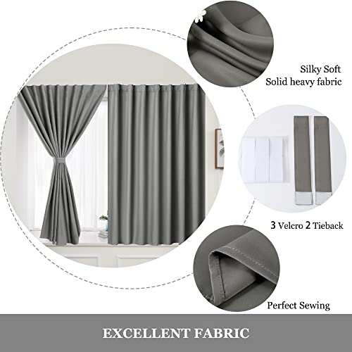 Muamar Velcro Blackout Curtains For Bedroom 2 Panels With Tiebacks(Grey, 42" W X 54" L),Without Rods Small Curtains,Kitchen Curtains,Easy Install For Window, Bathroom Door,Wardrobe, Cabinet Etc #TOP4