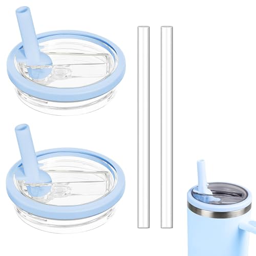 2 Pack 30 oz Replacement Tumbler Flip Straw Lid fit for Stanley Quencher, Leak Proof Lid Replacement for 30 OZ Stanley H2.0 FlowState Tumbler, Spill Proof Reusable Lid for Stanley (Sky Blue)