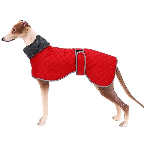 Geyecete Greyhound Fleece Jumper,Greyhound Dog Winter Coat,Whippet Winter Coat Waterproof Windproof Outdoor Dog Apparel for Whippet Lurcher Salukis-Red-L
