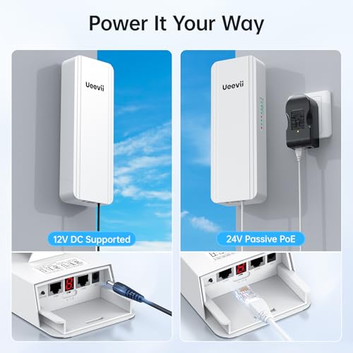 Image of UeeVii Dual-Band Gigabit Wireless Bridge Router Kit CPE5824WR | 2.4G 5.8G WiFi Bridge, 5KM Point to Point Outdoor, Extend Network for Starlink /Barn /Shop, IP65 Weatherproof, Plug & Play