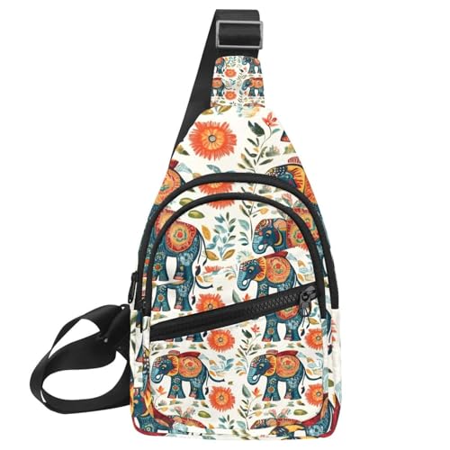 Sac à dos à bandoulière éléphant rétro ethnique multicolore à sangle réglable