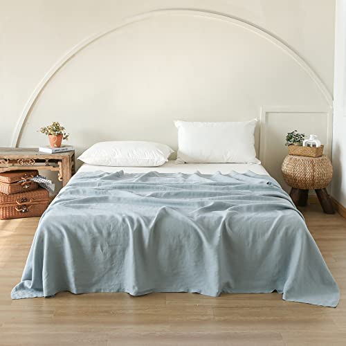 Simple&Opulence Drap plat en lin français avec bordure brodée - 100 % lin délavé - Taille Queen size (228,9 x 250,9 cm) - Ultra doux et respirant - 1 drap...