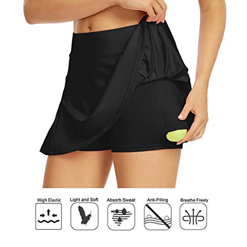 Saia atlética feminina leve plissada Toumett com shorts e bolso para corrida, tênis, golfe, treino,