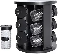 Porta Temperos Giratório com 9 Potes de Vidro, 85ml cada, + Adesivos Modelo: Diamont