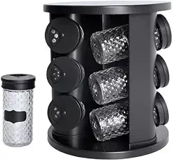 Porta Temperos Giratório com 9 Potes de Vidro, 85ml cada, + Adesivos Modelo: Diamont