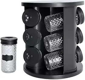 Porta Temperos Giratório com 9 Potes de Vidro, 85ml cada, + Adesivos Modelo: Diamont