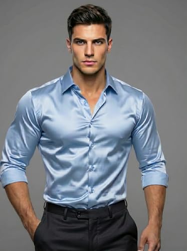 Image of Diverse Men's Satin Casual Shirt | Premium Solid Poly Satin | Wrinkle-Free, Full Sleeve Regular Fit Office, Business Wear