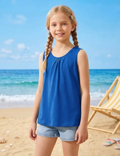 Image of Noomelfish Girls Criss Cross Back Tank Tops Soft Jersey Cotton Sleeveless Shirts (3-12 Years)