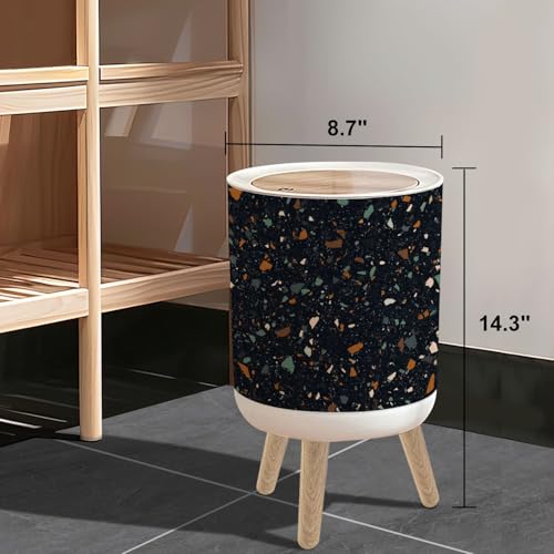 Caneca de basura redonda con tapa y patas de madera miniatura 3