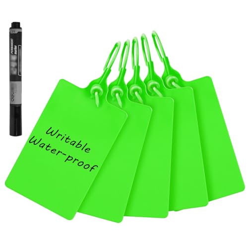 Etiquetas de plástico impermeables con rotulador para envíos y seguridad en color verde x100