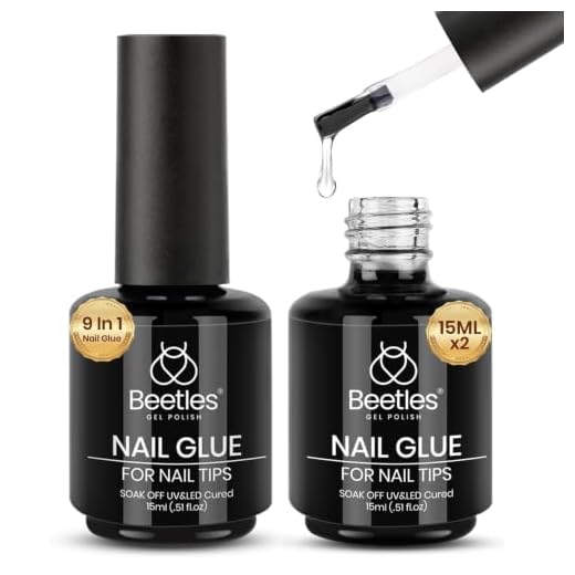 beetles Gel Polish 9 In 1 Gel Nail Glue for Clear Acrylic Nail Tips 2 Pcs 15ml Long Lasting Nail Gel Kit for False Nails Tips, Base Blooming Nail Gel, Spring Nail Art, U V Light Required