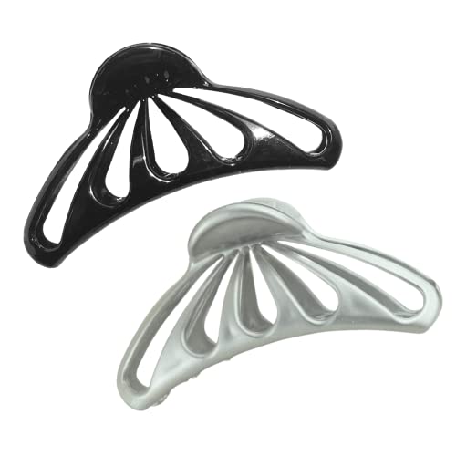 Parcelona French Rain Drop Set Of 2 Small Silver Grey And Black Celluloid Jaw Hair Claw Clip With Covered Spring #TOP9