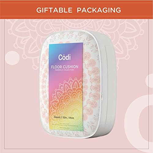Codi Meditation Floor Pillow Set of 2, Round Large Pillows Seating for Adults, Bohemian Mandala Circle Cushions for Outdoor Fireplace Yoga Living Room, 32 Inch, Memory Foam Added, Coral