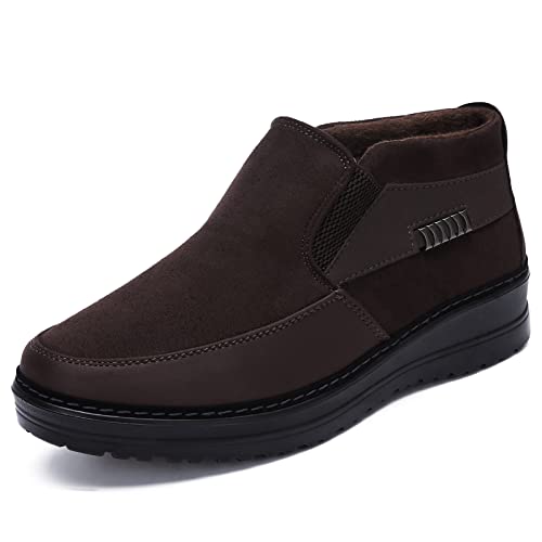 COSIDRAM Men Shoes Winter Snow Boots Cotton-padded Slip on Casual Warm Walking Sneakers House Shoes 8.5 C/Coffee