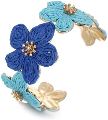 RUOFFETA Raffia Flower Cuff Bracelet for Women, Floral Chunky Ban...