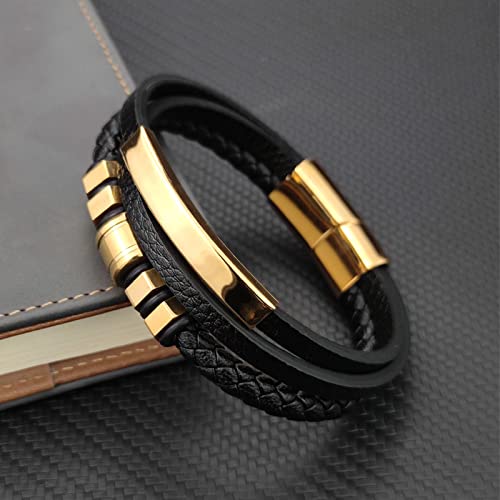 Bracelets pour hommes en cuir noir classique mode et luxe - 4