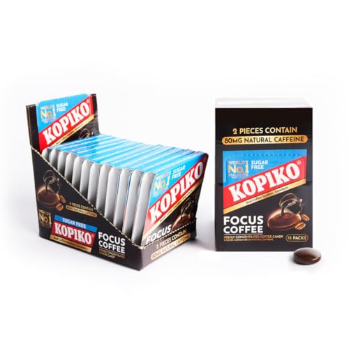 Kopiko Focus Coffee Candy – Have 80mg Caffeine per 2 Pieces for Energy & Mental Focus – Sugar-Free Hard Candy with Real Indonesian Coffee Extract (12 Pack w/4 Candies Each)