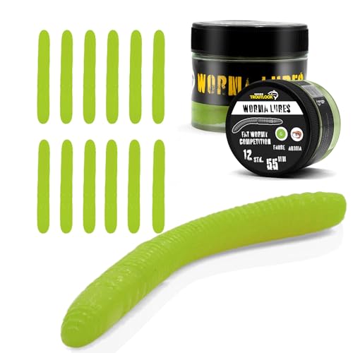 Troutlook Fat Wormy Competition Forellengummi - 5,5 cm, Floating, Weiche Gummimischung, 8 Stück (Krill (Kiwi Green - Krill, 5,5cm - 12 Stück)