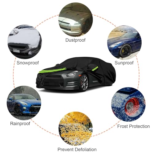 Image of Waterproof Car Covers Replace for 2009-2025 Nissan GT-R, 6 Layers All Weather Custom-fit Car Cover with Zipper Door & Windproof Bands for Snow Rain Dust Hail Protection