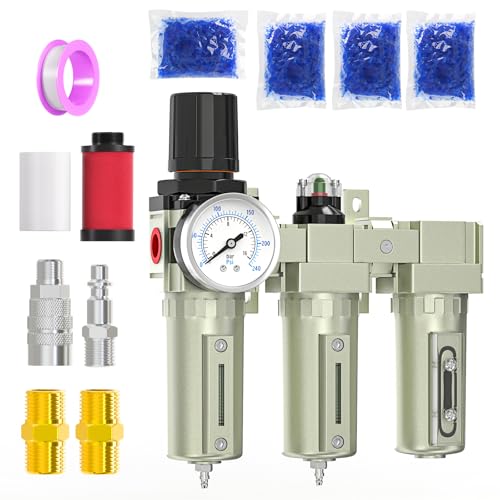 MEANLIN Heavy Duty Industrial Grade 1/2" NPT 3 Stage Air Drying System,Coalescing Filter, Particulate Filter, Desiccant Dryer and Air Regulator, Manual Drain, For Plasma Cutter and Paint Spray