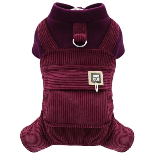 ISUPY 犬 ロンパース 秋冬 可愛い ペット服 犬の服 つなぎ ドッグウェア パーカー 防寒 暖かい 小中型犬 オーバーオール 洋服 四つの足 脱毛保護 お散歩 お出かけ ペット用品 (S,ワインレッド)