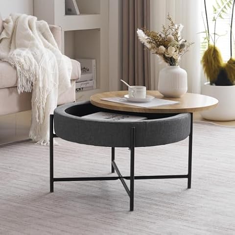 NICEME Round Coffee Table with Storage Cover