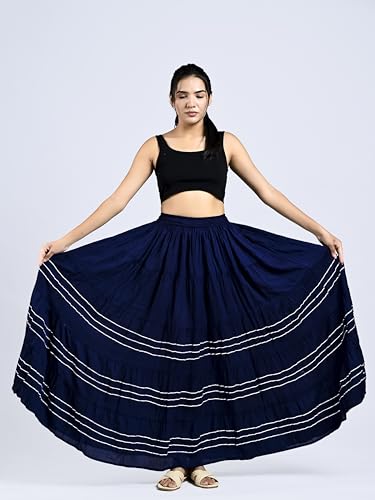 Image of Payal Creation Women's Rayon Flared Long Skirt with Gota Lace | Ethnic Maxi Skirt for Girls & Women | Festive Casual Flowy Comfortable Skirt | Free Size White Long Skirt