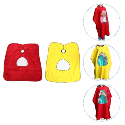 2 piezas capa impermeable para cortar cabello con ventana de visualización, capas rojas y amarillas para salón de barbería para adultos miniatura 7