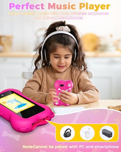 TERRAMUS Kids Smart Phone Toys, 2.8\'\' Touchscreen HD Dual Camera Toy Cell Phone for Toddlers, Play Phone with MP3 Music Player, Games, Learning Toy Phone with 8GB Card, Gifts for Boys Girls (Pink)
