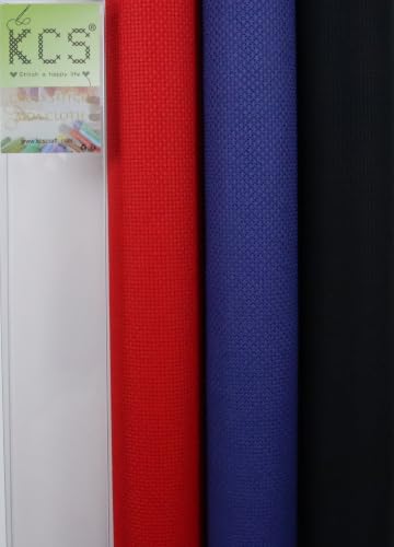 Image of KCS 3 pc of 15 inch x 18 inch(38cmx45cm) 16 Count Cross Stitch Cotton Aida Cloth Needlework Rolled Fabric Box,16CT,Red+Royal Blue+Black