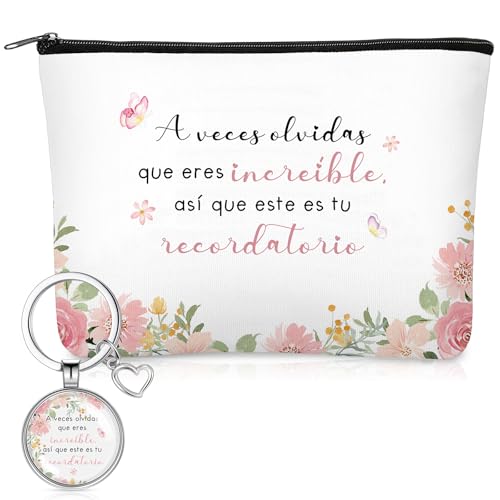 Xuniea Regalos Motivación para Mujeres 1 Bolsas de Aseo Bolsas de Maquillaje Impresas Neceser de Viaje 1 Llavero Motivador Regalos Cumpleaños Navidad para Compañeras Trabajo Familia Amigas Profesoras