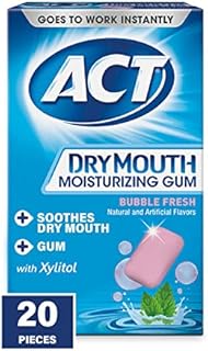 ACT Dry Mouth Moisturizing Gum With Xylitol, Sugar Free Bubble Fresh, 20 Pieces
