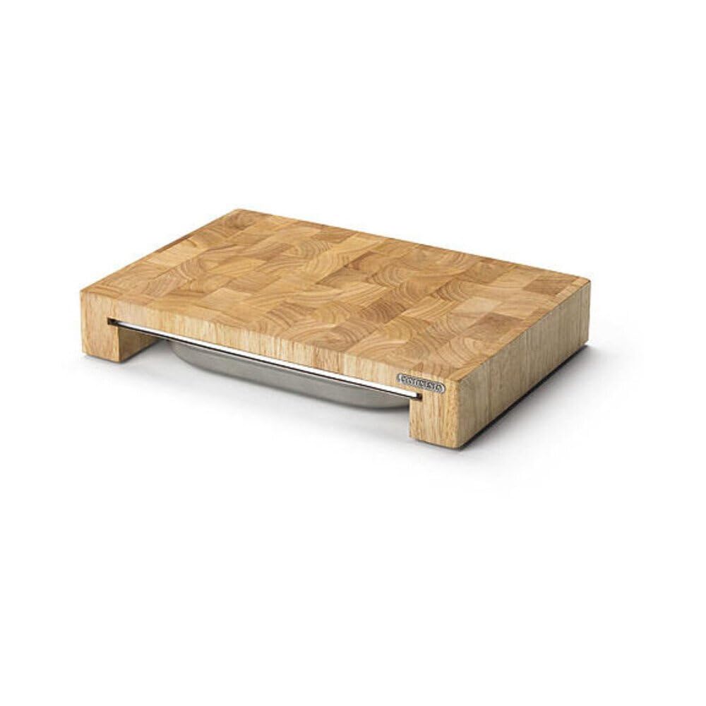 Continenta Schneidebrett aus Gummibaum Stirnholz mit Schublade (39 x 27 x 6 cm)