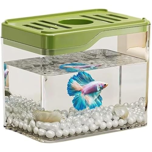 Diggly スリムデザイン ミニ水槽 プラスチック製 金魚鉢 積み重ね可能 蓋付き 卓上サイズ 観賞魚用 小型アクアリウム おしゃれ インテリア 安全材料 家庭用/オフィス用 透明 (グリーン)