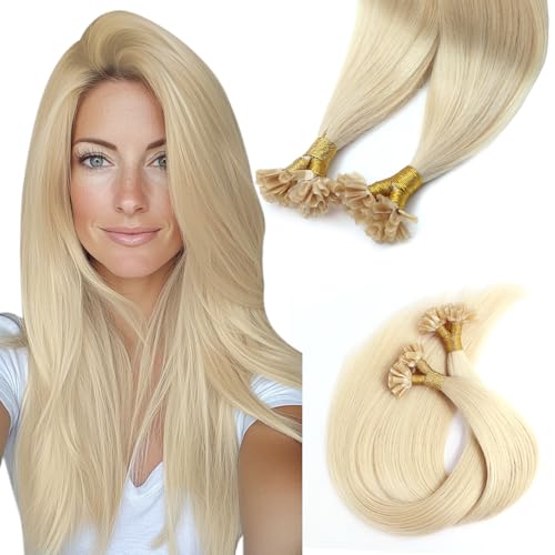 SURNEL Extension Keratine Blond Platine U Tip Extension a Chaud Cheveux Naturel Humain Keratine Naturel Lisse #60 16 Pouce/40cm 0.8g/Meche 50 Mèches/40g...