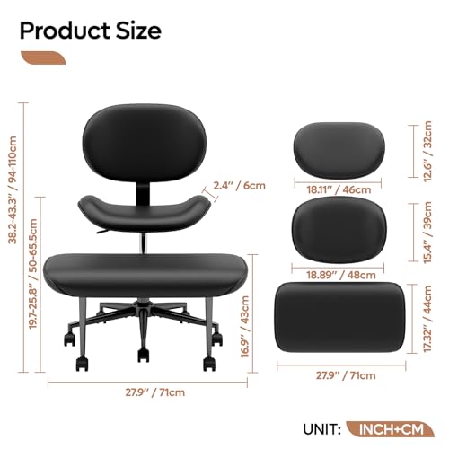 Image of Pinmoco Ergonomic Cross Legged Chair with Wheels - Adjustable Height Meditation & Yoga Chair for ADHD, Wide Criss Cross Design with Lumbar Support, PU Leather, Black