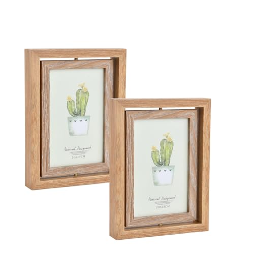 Ziyonix 2 Stück Bilderrahmen 360° Drehbarer Bilderrahmen 10 x 15 cm Holz...