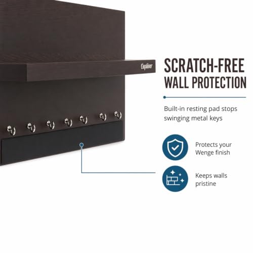 Image of Captiver Engineered Wood Wall Mounted Key Holders with Decorative Display Shelf (7 Hooks, Wenge) Keys Chains Rings Mobile Keychain Office School Kitchen Organizer