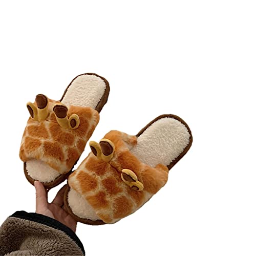 UKKO Chaussons Pantoufle d'animaux Mignon pour Femmes Filles Mode Kawaii Moelleux Hiver Pantoufles Chaudes Femme Dessin Animé Mouton Maison Pantoufles-Giraffe,7.5-8.5
