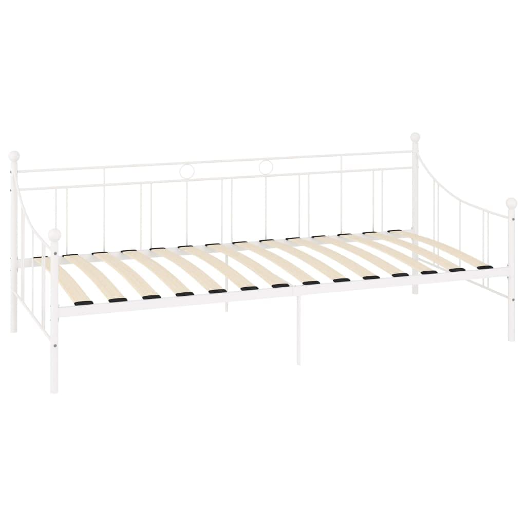 Tagesbett-Rahmen 90x200 cm Weiß, Metall-Sofabett mit Sperrholz-Lattenrost, Multifunktionales Metallbett für Schlafzimmer und Gästezimmer