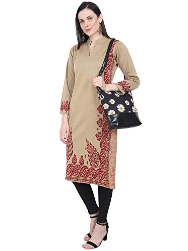 Image of Rosary Women's Winter Wear Embroidered Warm Woolen Straight Full Sleeve Kurti with Pockets