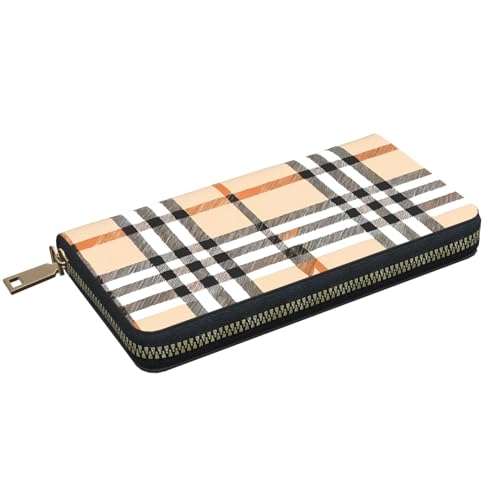 (Grand Canyon) Pu Leather Purse Multi Compartment Card Wallet Stylish Wallet with Zipper for Cards, Coin, Bill, Gray Plaid Lines, One Size2