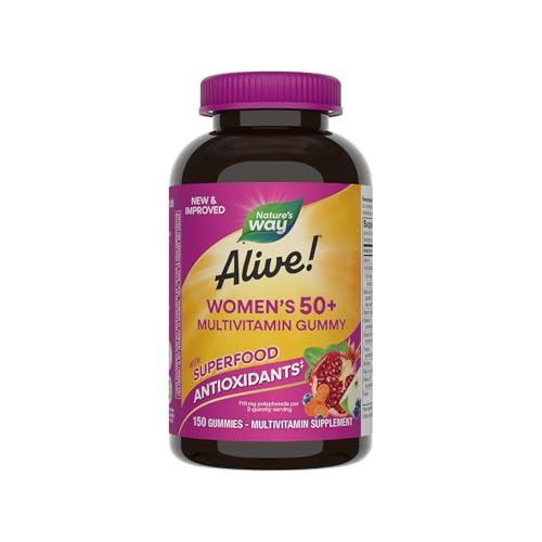 Nature's Way Alive! Women's 50+ Daily Gummy Multivitamins, Women's Supplements, Supports Healthy Heart, Brain & Bones,* B-Vitamins, Mixed Berry Flavored, 150 Gummies (Packaging May Vary)