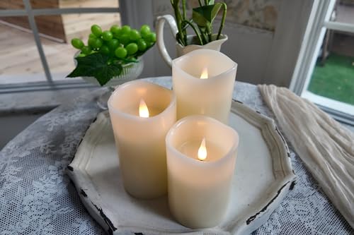Image of Flameless Pillar Candles Flickering with Remote Timer, Battery Operated LED Candles Up to 400 Hours, 3D Moving Flame Real Wax Candles. (Ivory with Invaginated top)