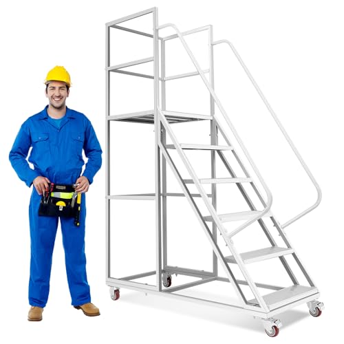 Image of 6 Step Rolling Ladder with Wheels, 1200LBS Capacity Industrial & Warehouse Rolling Stairs, Non-Slip Rolling Steps with Stair Edge Protector, Easy to Move Rolling Steps for Goods Shelves, 23.5 inchx51 inch