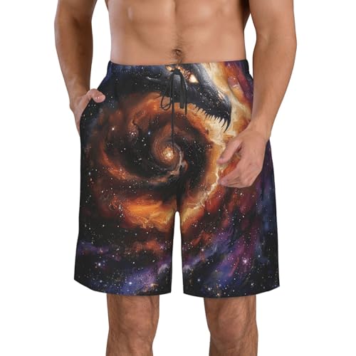 Men's Quick Dry Swim Shorts Dragon Galaxy Stars Black Hole Dark Abstract Beach Trunks with Pockets